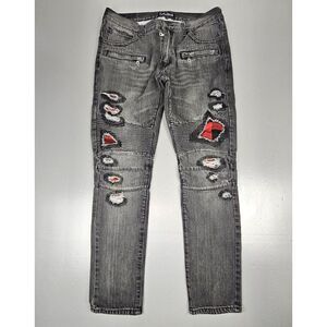 Embellish‎ NYC Jeans Mens 36x32. Black Y2K Skinny LumberJack Plaid Biker Denim.